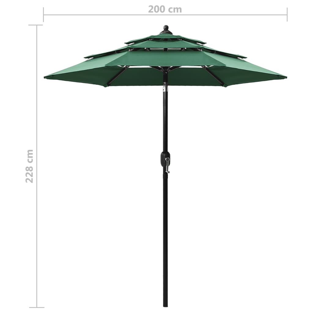 vidaXL parasol med aluminiumsstang i 3 niveauer 2 m grøn