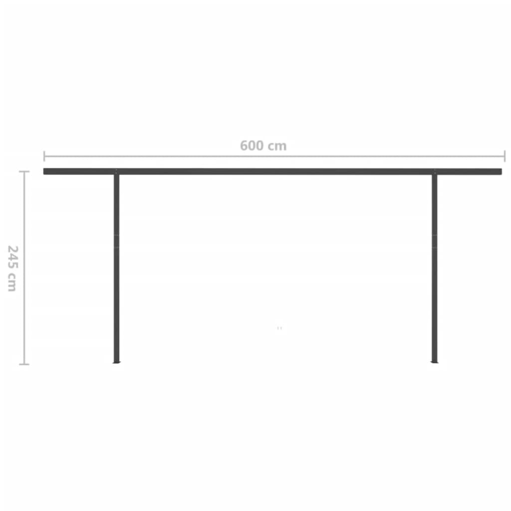 vidaXL markise med stolper 6x3,5 m manuel betjening antracitgrå
