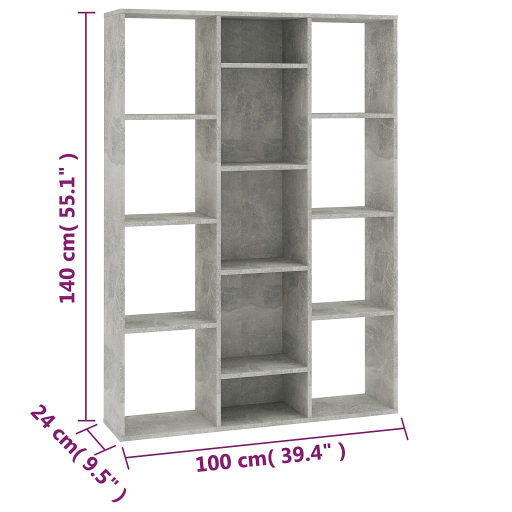 vidaXL rumdeler/bogreol 100x24x140 cm konstrueret træ betongrå