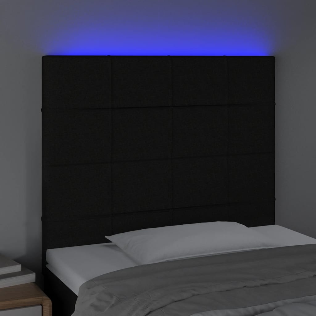 vidaXL sengegavl med LED-lys 80x5x118/128 cm stof sort