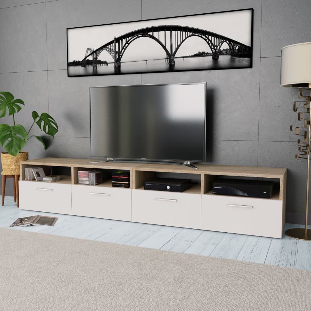 vidaXL TV-skabe 2 stk. spånplade 95 x 35 x 36 cm egetræ og hvid