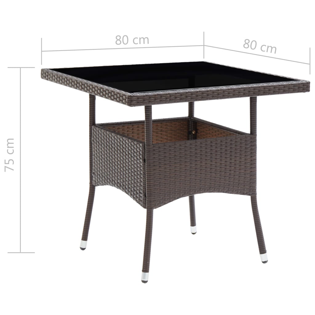 vidaXL spisebordssæt til haven 3 dele polyrattan og glas brun