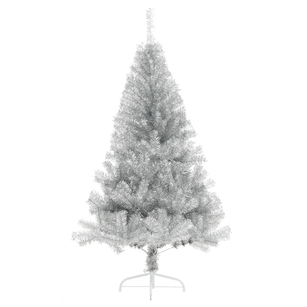 vidaXL kunstigt halvt juletræ med juletræsfod 150 cm PET sølvfarvet