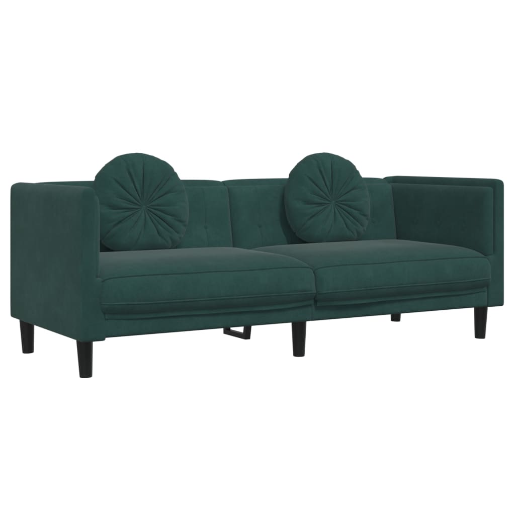 vidaXL 3-personers sofa med hynder velour mørkegrøn