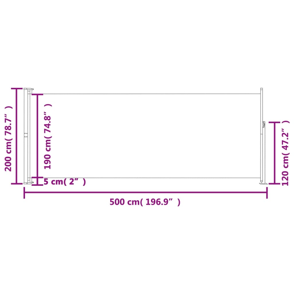 vidaXL sammenrullelig sidemarkise til terrassen 200x500 cm sort