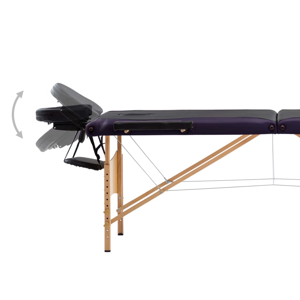 vidaXL foldbart massagebord 3 zoner træ sort og lilla