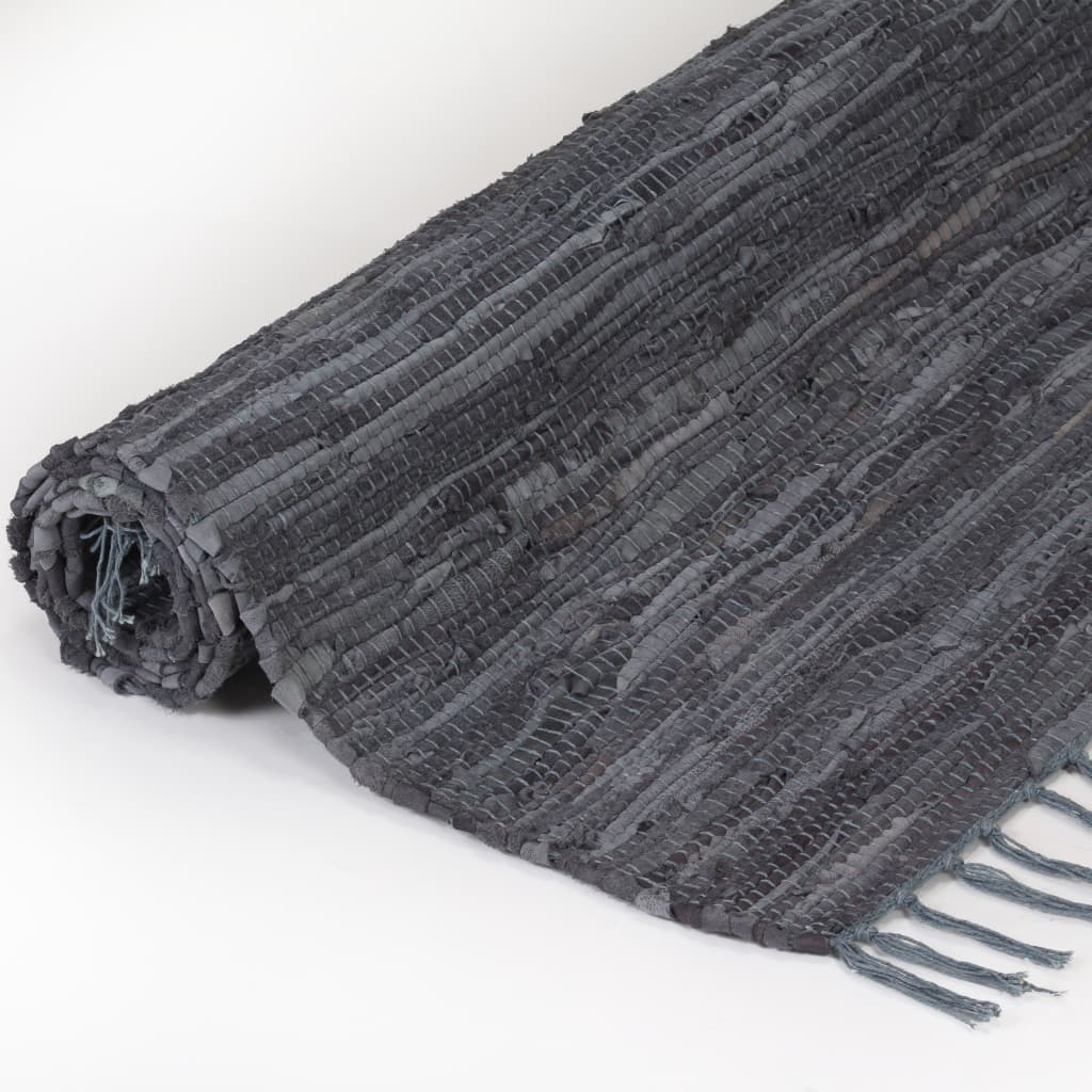 vidaXL håndvævet chindi-tæppe læder 190 x 280 cm grå