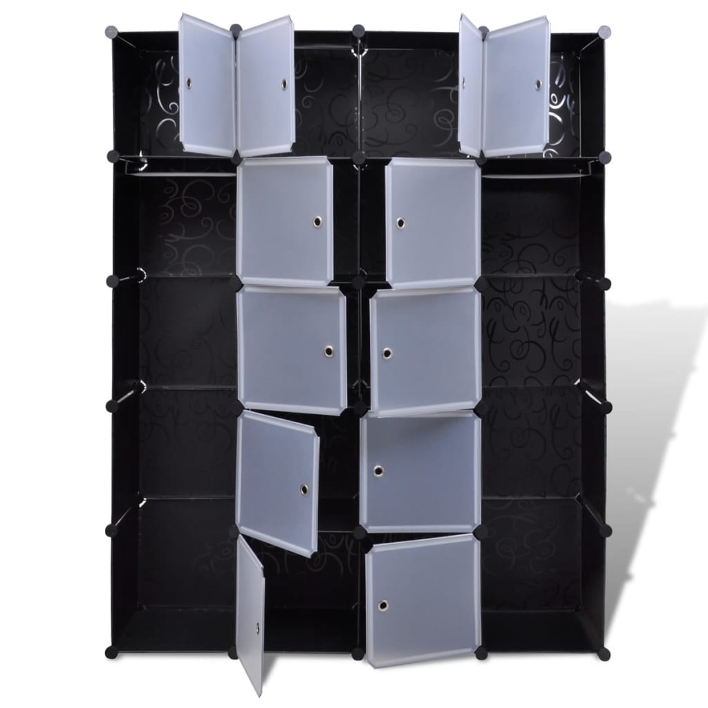 vidaXL modulskab med 14 rum sort og hvid 37 x 146 x 180,5 cm