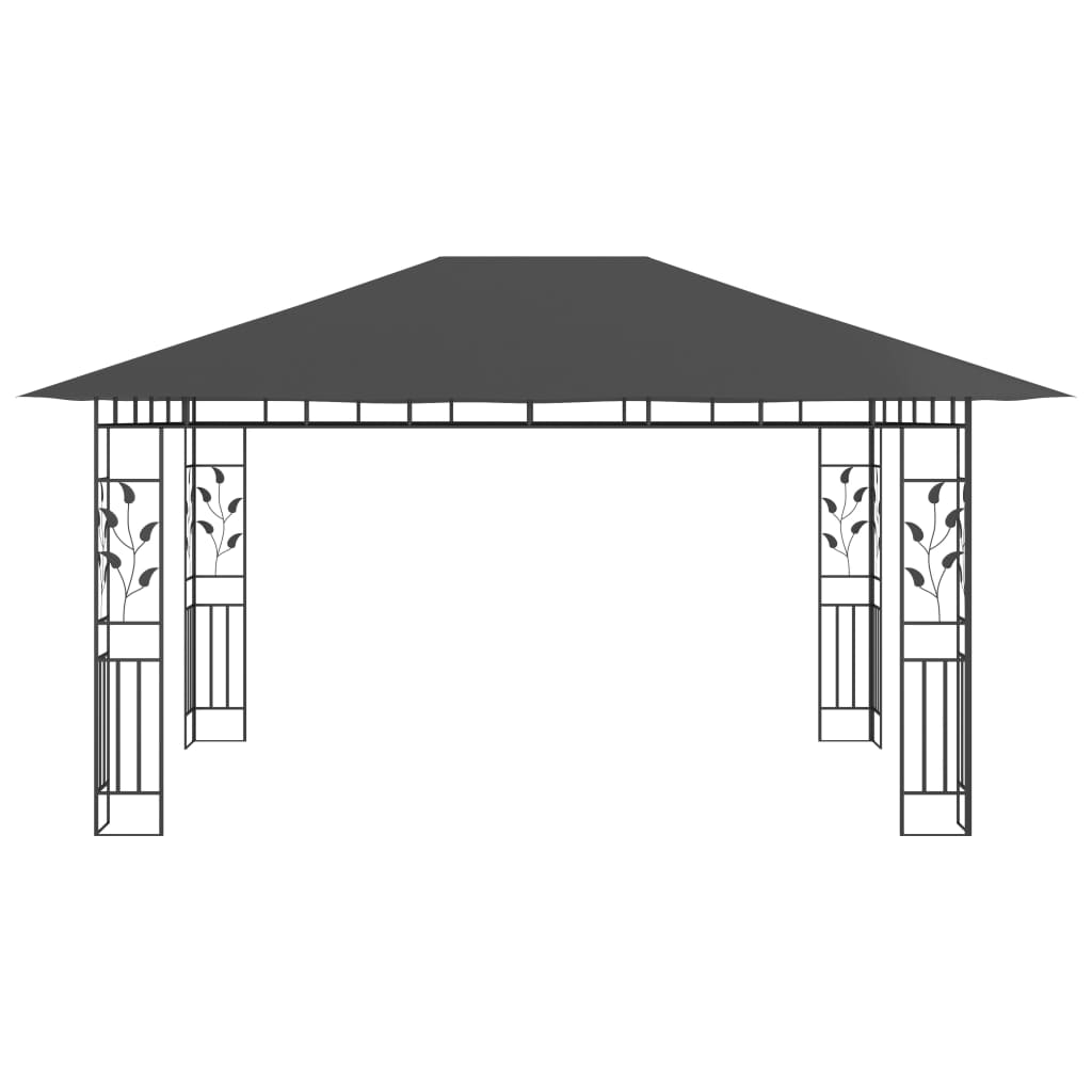 vidaXL pavillon med myggenet og LED-lyskæder 4x3x2,73 m antracitgrå
