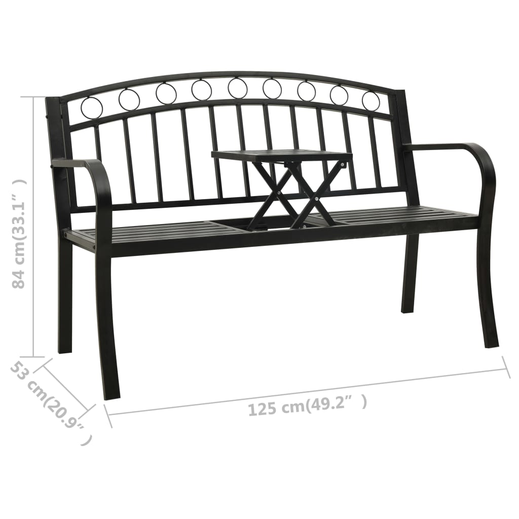 vidaXL havebænk med bord 125 cm stål sort