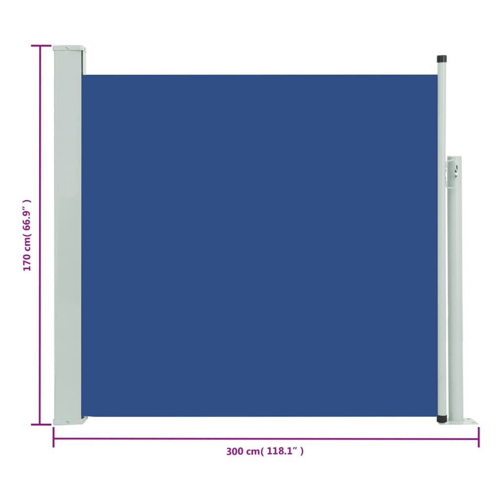 vidaXL sammenrullelig sidemarkise til terrassen 170 x 300 cm blå