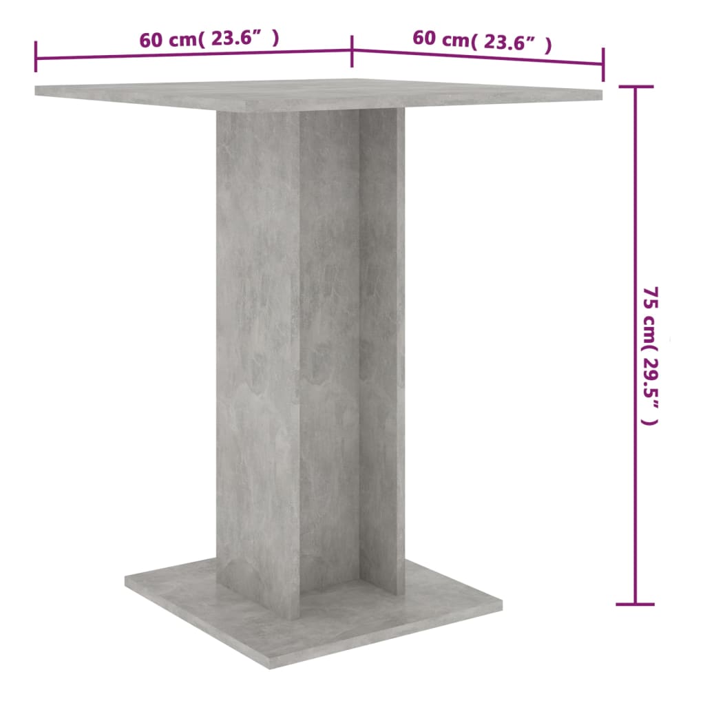 vidaXL bistrobord 60x60x75 cm konstrueret træ betongrå