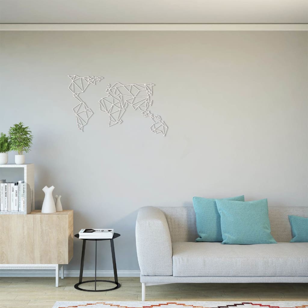 Homemania vægdekoration World 100x58 cm stål hvid
