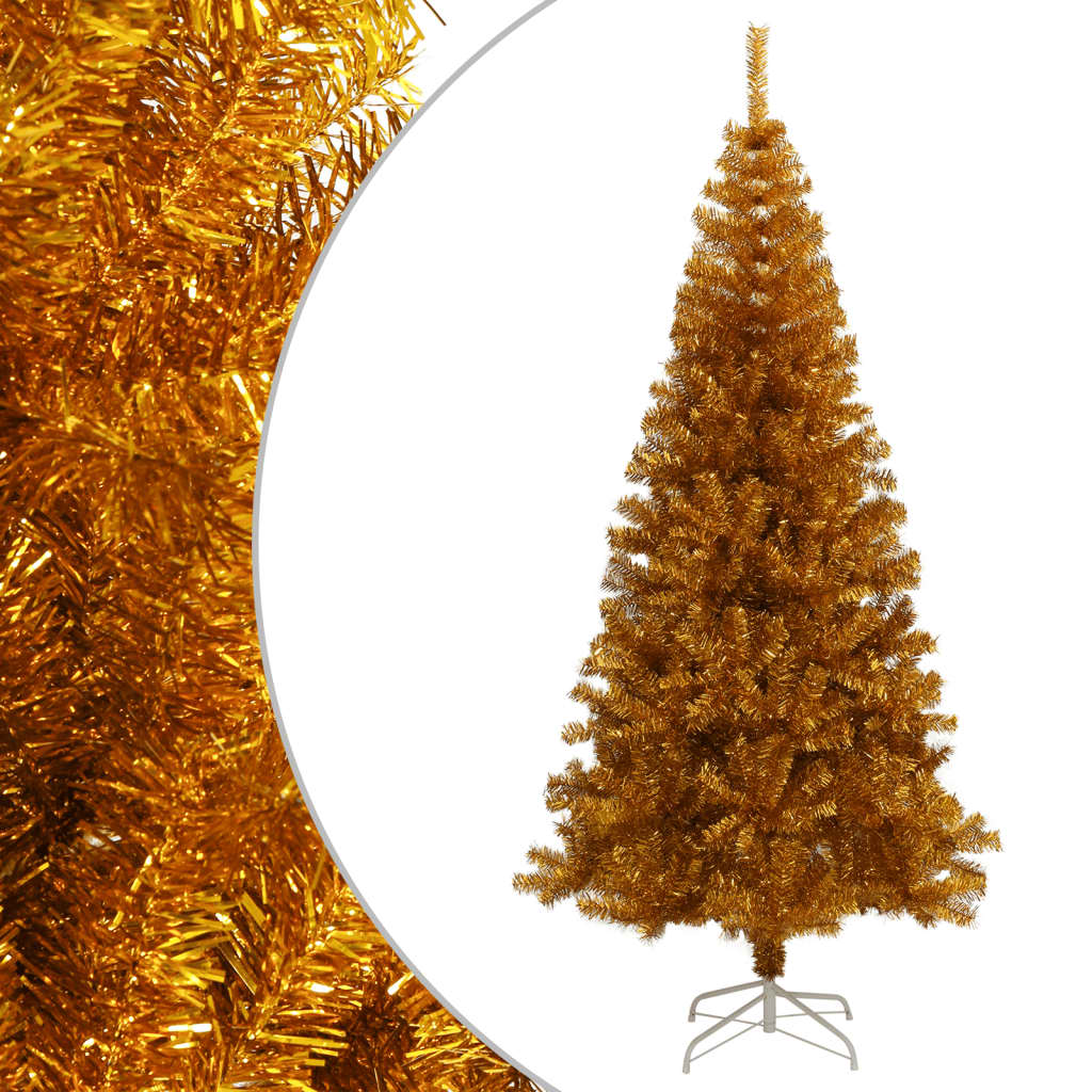 vidaXL kunstigt juletræ med juletræsfod 180 cm PET guldfarvet