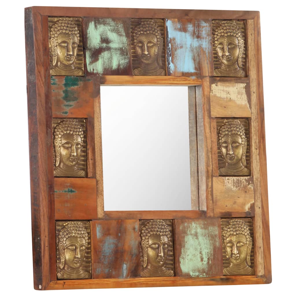 vidaXL spejl med buddha-billeder 50x50 cm massivt genbrugstræ