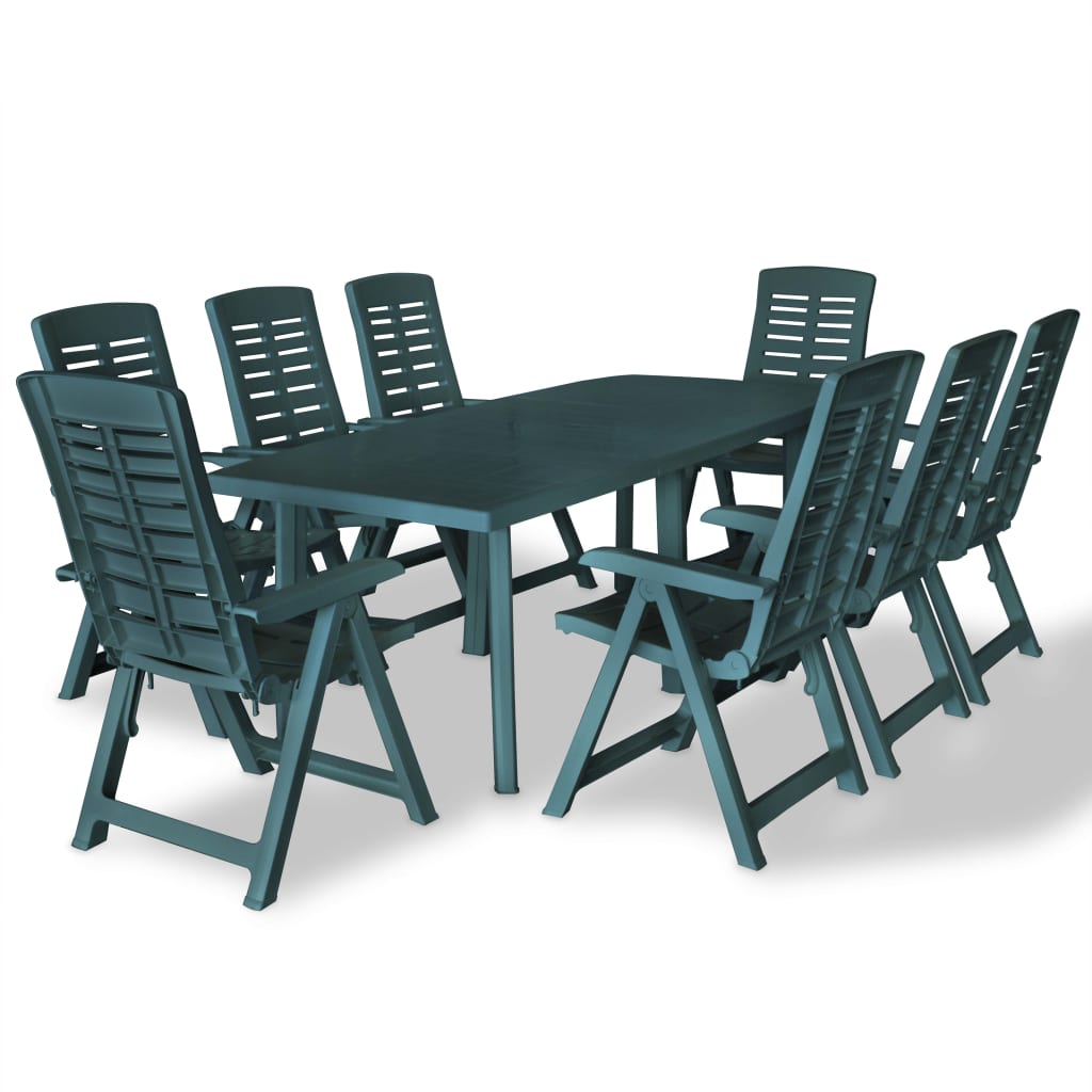 vidaXL udendørs spisebordssæt 9 dele plastik grøn