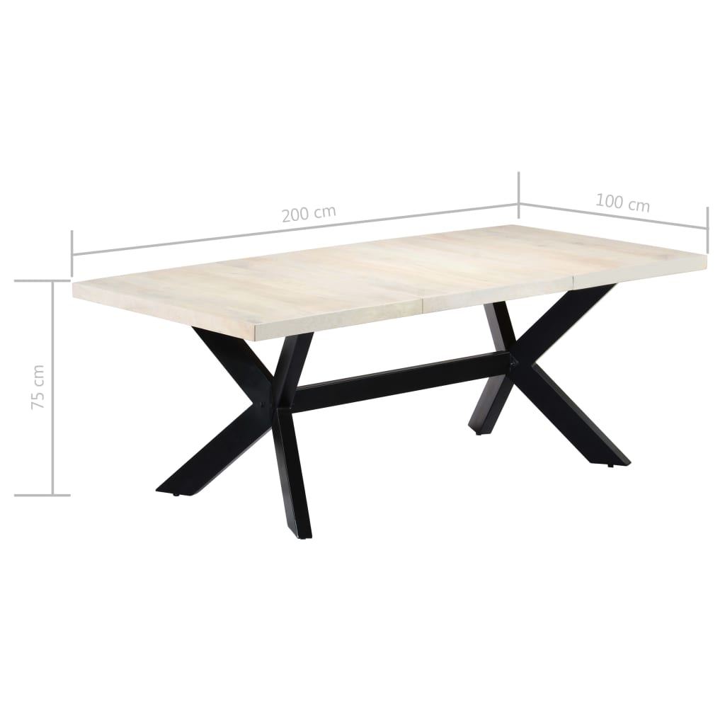 vidaXL spisebord 200 x 100 x 75 cm massivt mangotræ hvid