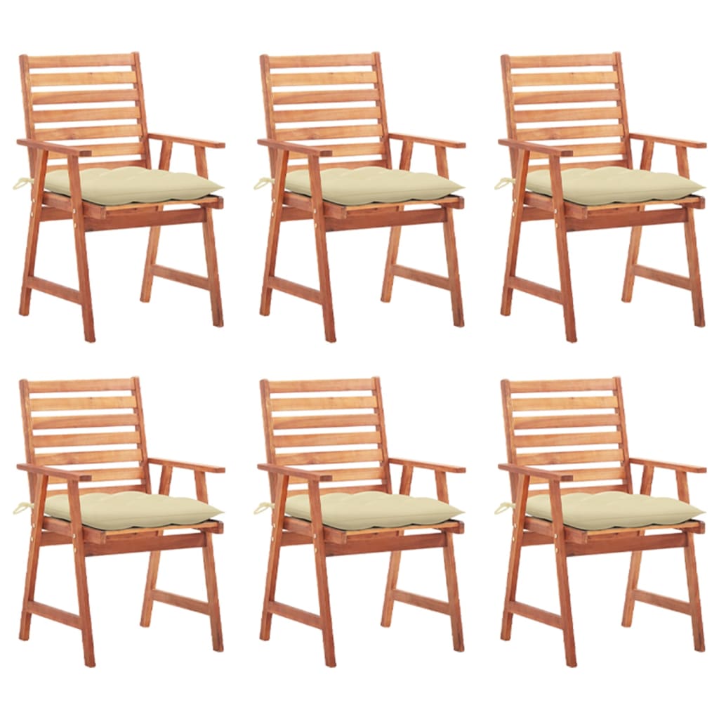vidaXL spisebordsstole til haven 6 stk. med hynder massivt akacietræ