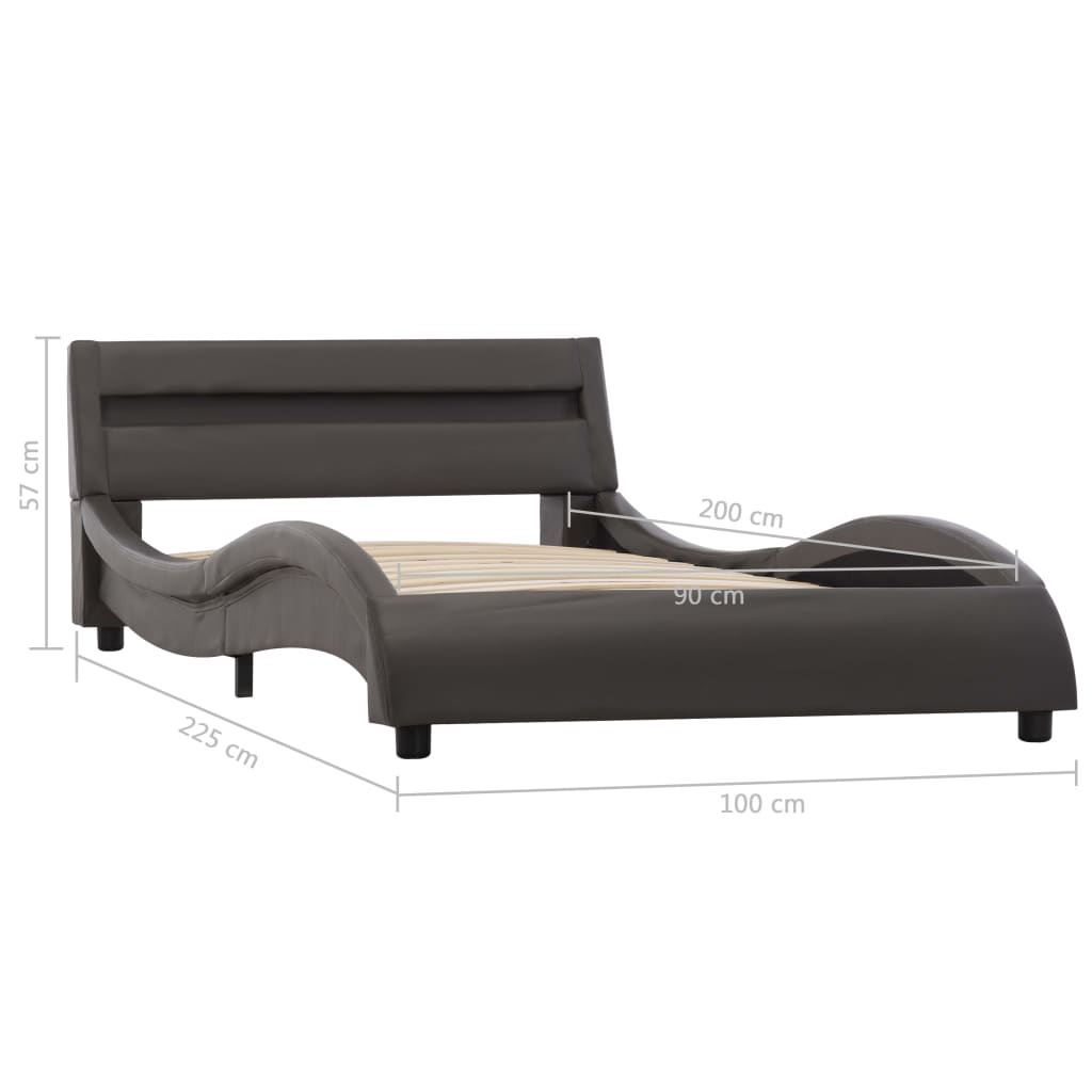 vidaXL sengestel med LED 90x200 cm kunstlæder grå