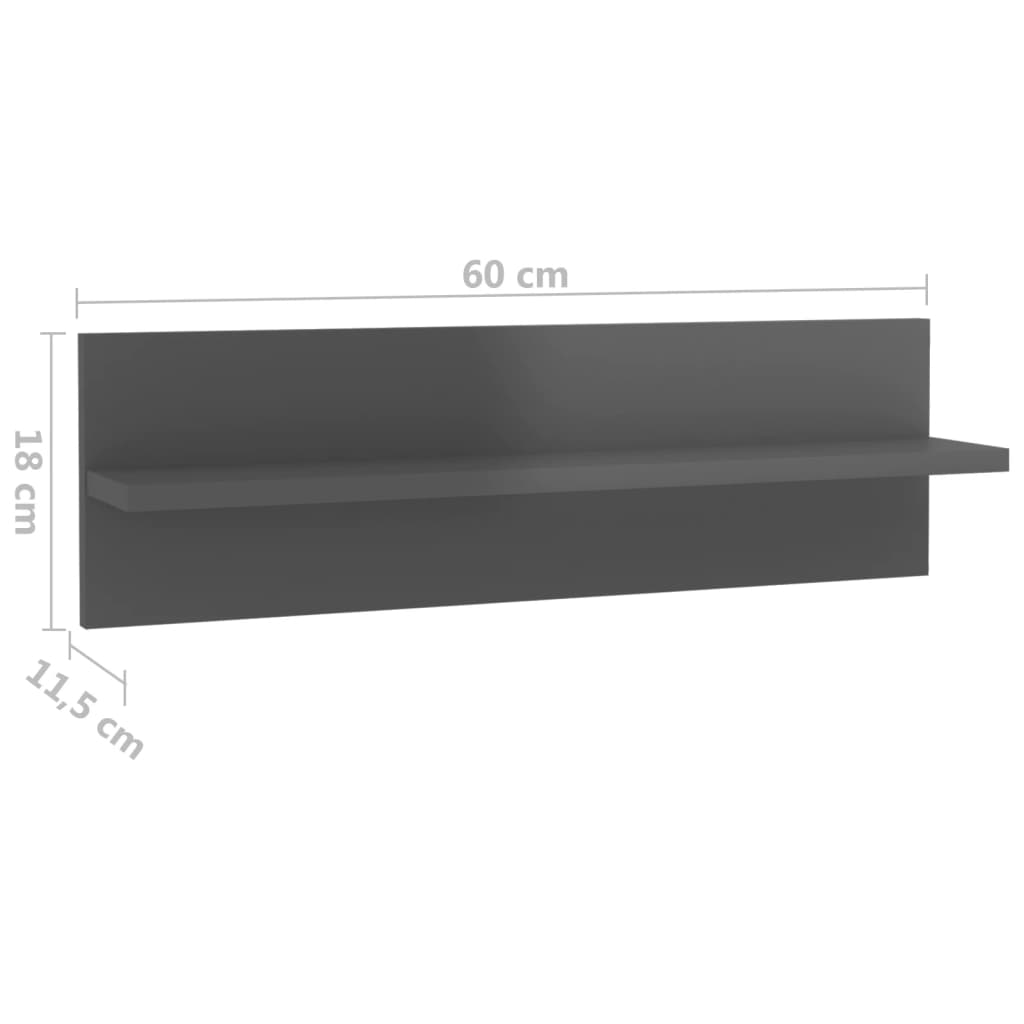 vidaXL væghylder 2 stk. 60x11,5x18 cm spånplader grå højglans