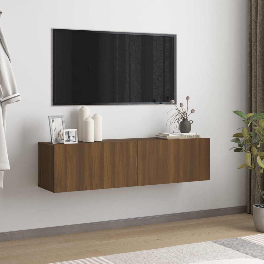 vidaXL væghængt tv-bord 120x30x30 cm konstrueret træ brunt egetræ