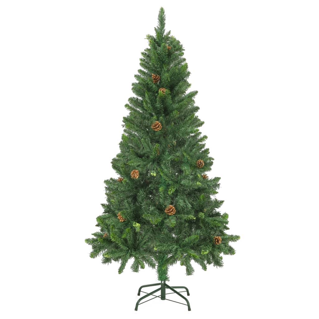 vidaXL kunstigt juletræ med lys og grankogler 150 cm grøn