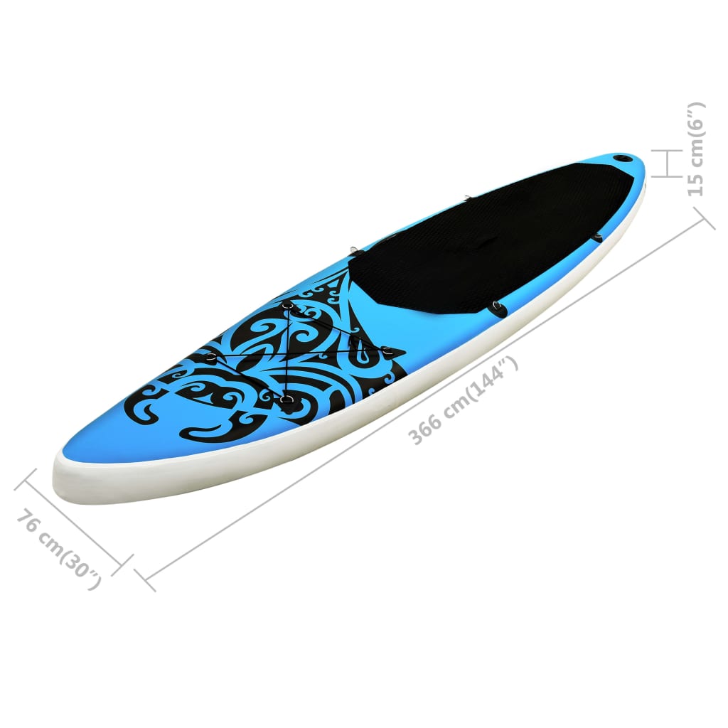 vidaXL oppusteligt paddleboardsæt 366x76x15 cm blå