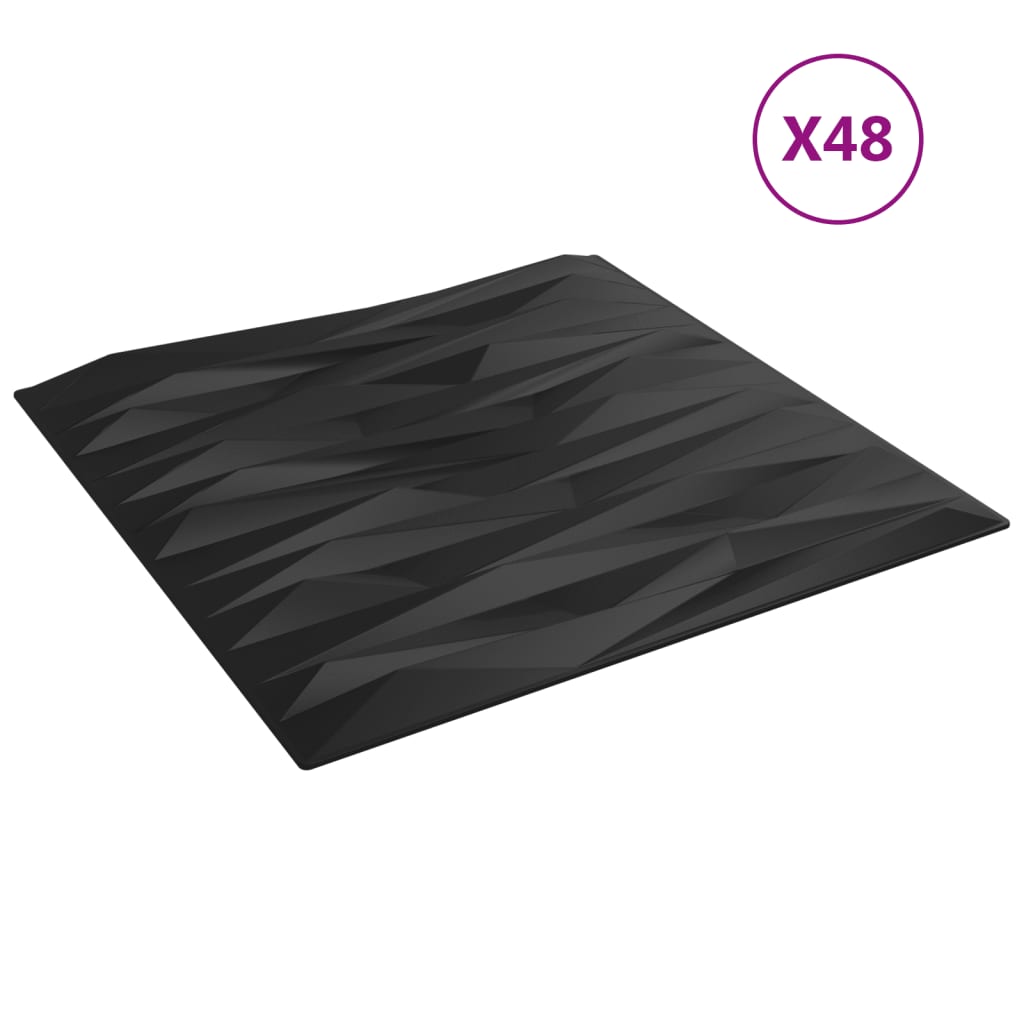 vidaXL vægpaneler 48 stk. 50x50 cm 12 m² XPS sten sort