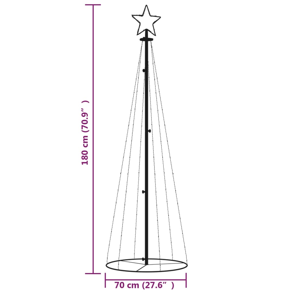 vidaXL kegleformet juletræ 108 LED'er 70x180 cm kold hvid