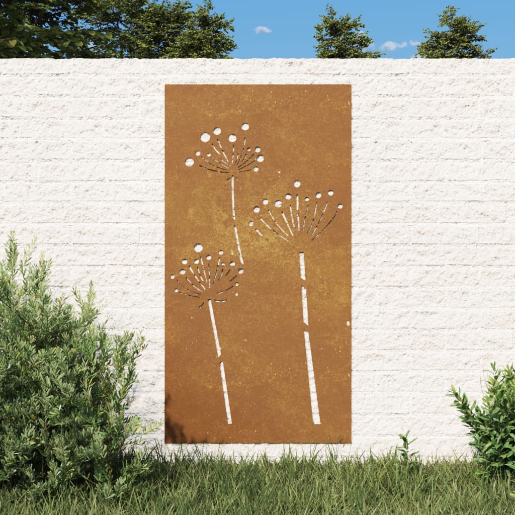 vidaXL udendørs vægdekoration 105x55 cm blomsterdesign cortenstål