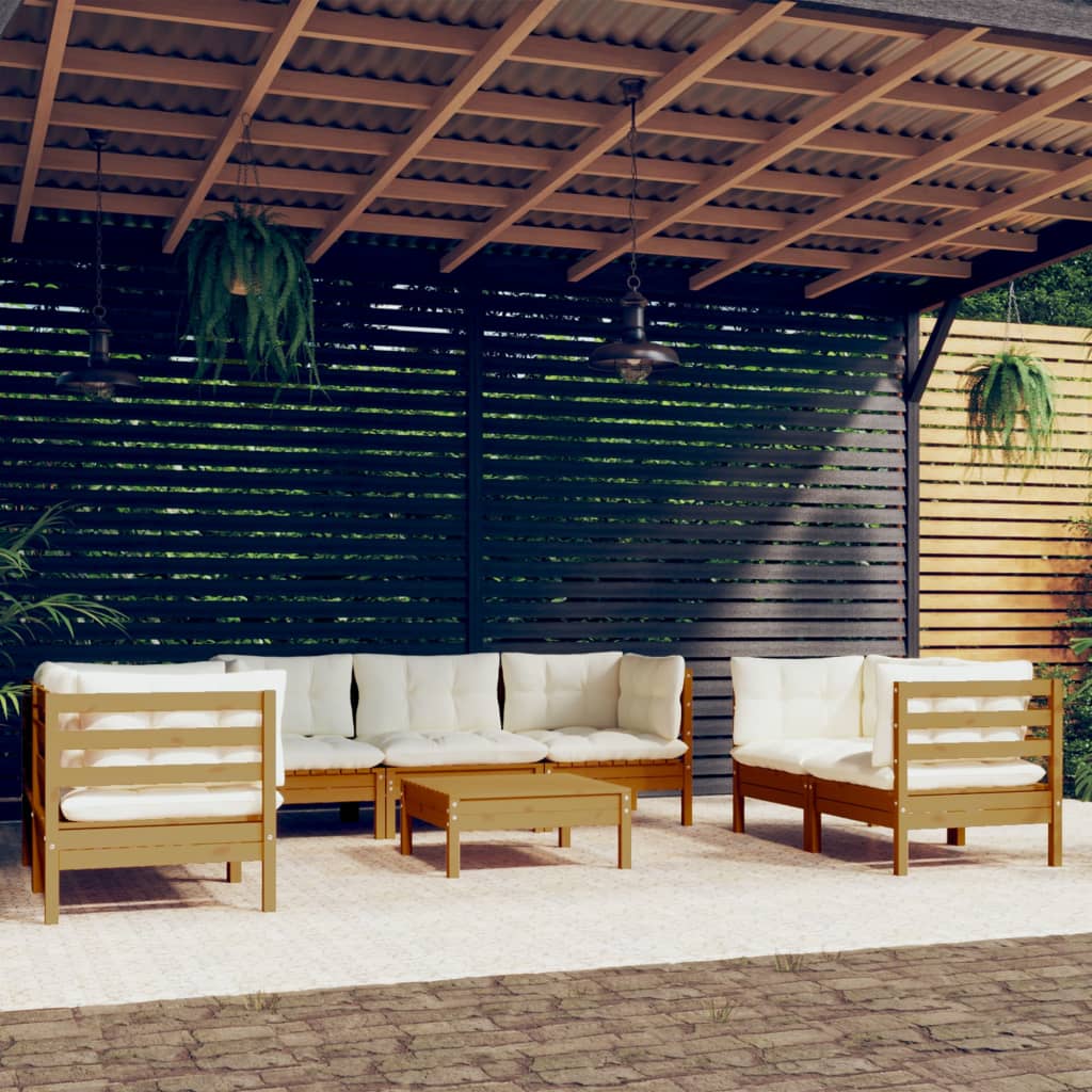 vidaXL loungesæt til haven 8 dele med hynder fyrretræ gyldenbrun