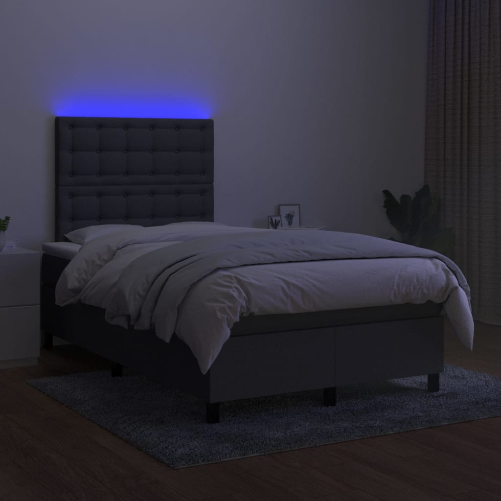 vidaXL kontinentalseng med LED-lys 120x200 cm stof mørkegrå