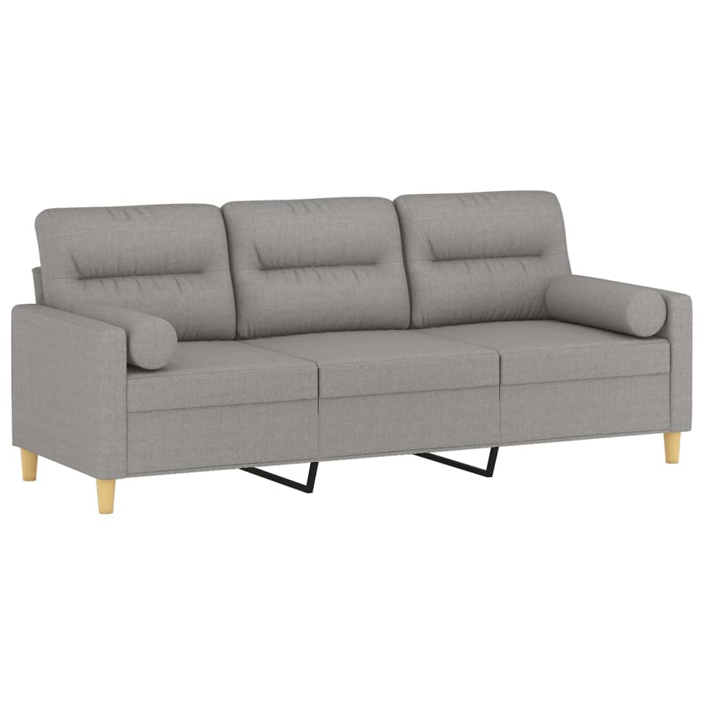 vidaXL 3-personers sofa med pude og hynder 180 cm stof lysegrå