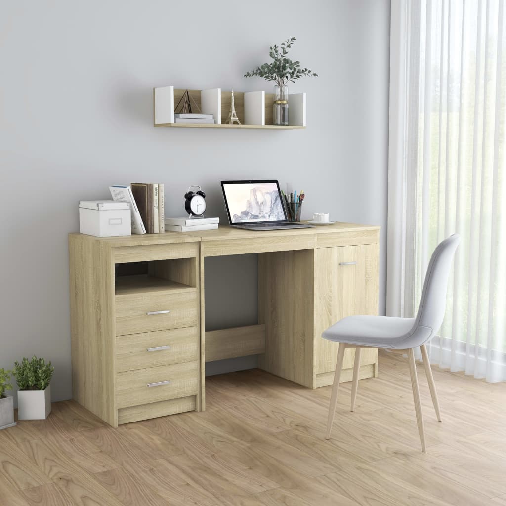vidaXL skrivebord 140x50x76 cm konstrueret træ sonoma-eg