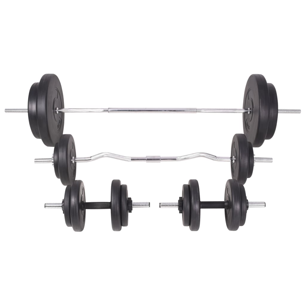 vidaXL træningsbænk med vægtstativ, vægtstang- og håndvægtsæt 90 kg