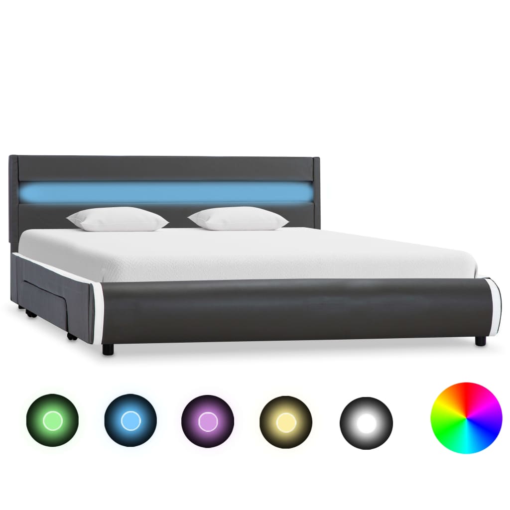 vidaXL sengestel med LED 160x200 cm kunstlæder antracitgrå