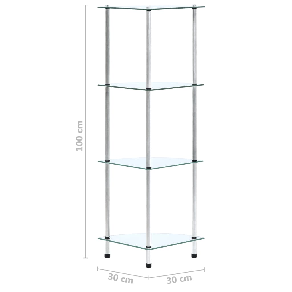 vidaXL reol 4 hylder 30x30x100 cm hærdet glas transparent