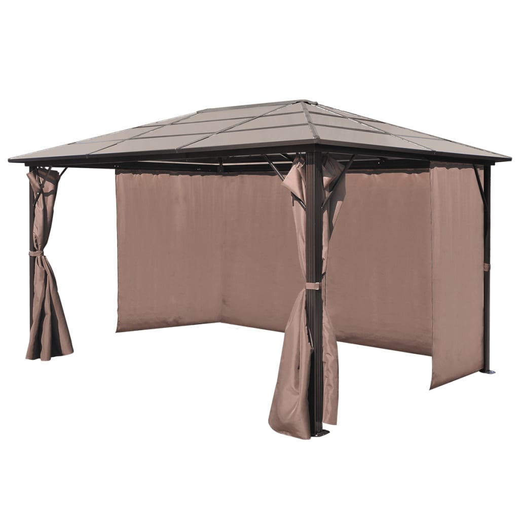 vidaXL havepavillon med gardin brun aluminium 400 x 300 cm