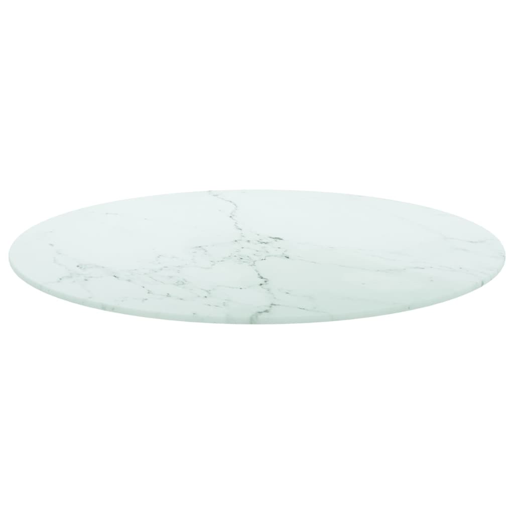 vidaXL bordplade Ø60x0,8 cm hærdet glas med marmordesign hvid