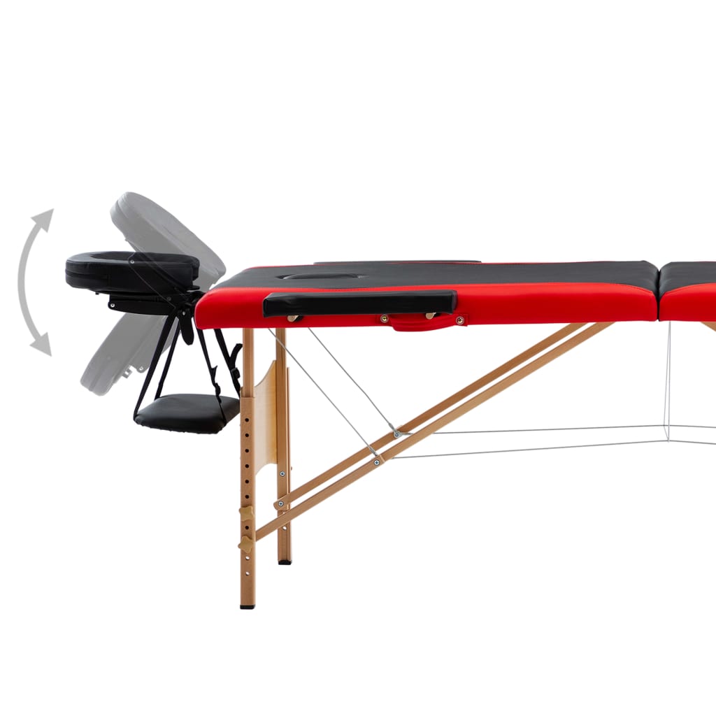 vidaXL sammenfoldeligt massagebord med træstel 2 zoner sort og rød