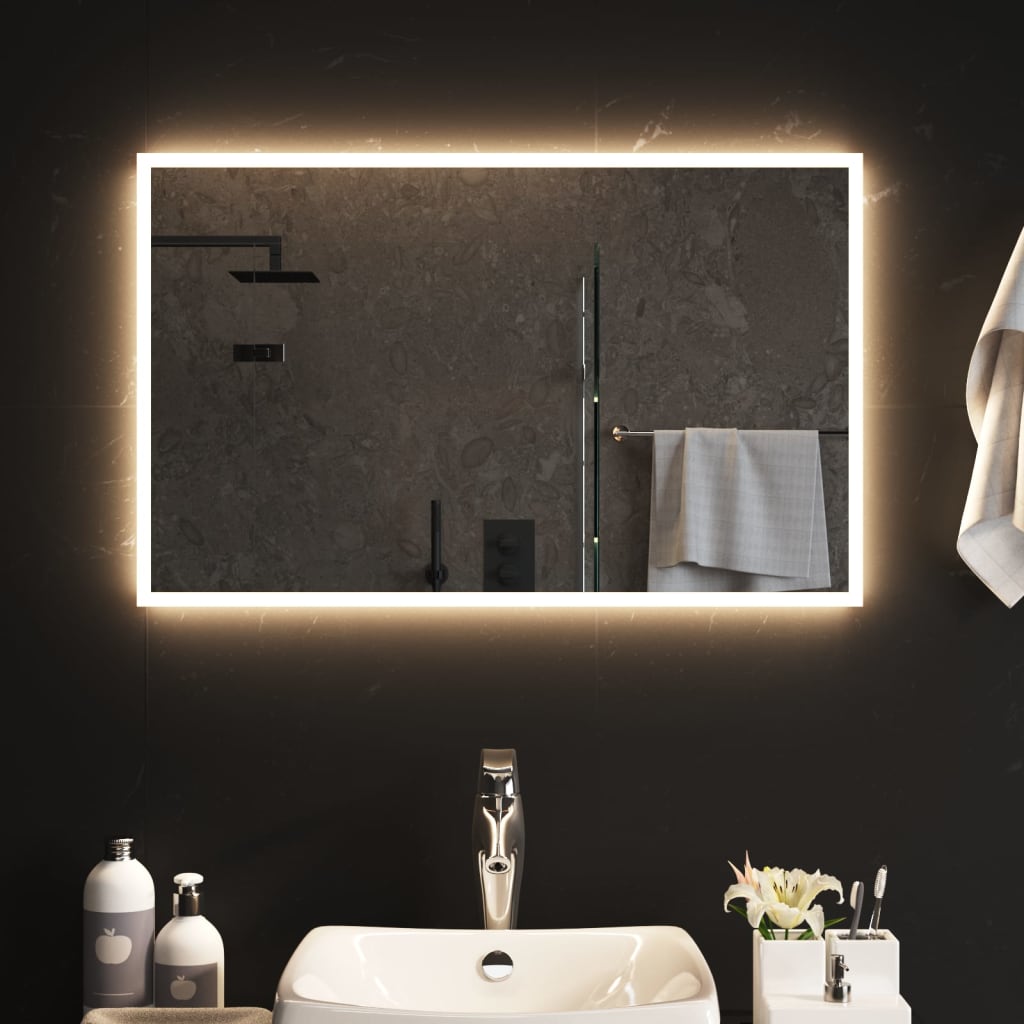vidaXL badeværelsesspejl med LED-lys 80x50 cm