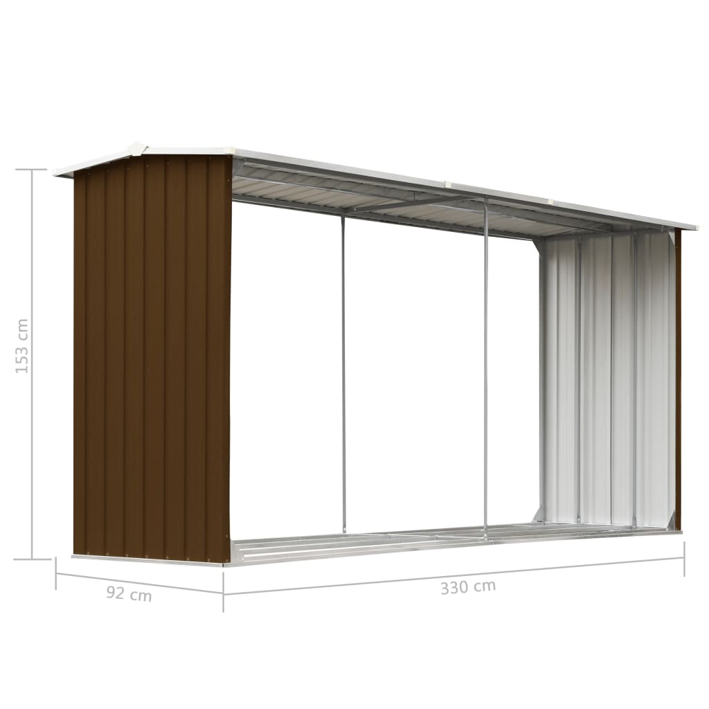 vidaXL brændeskur til haven 330 x 92 x 153 cm galvaniseret stål brun