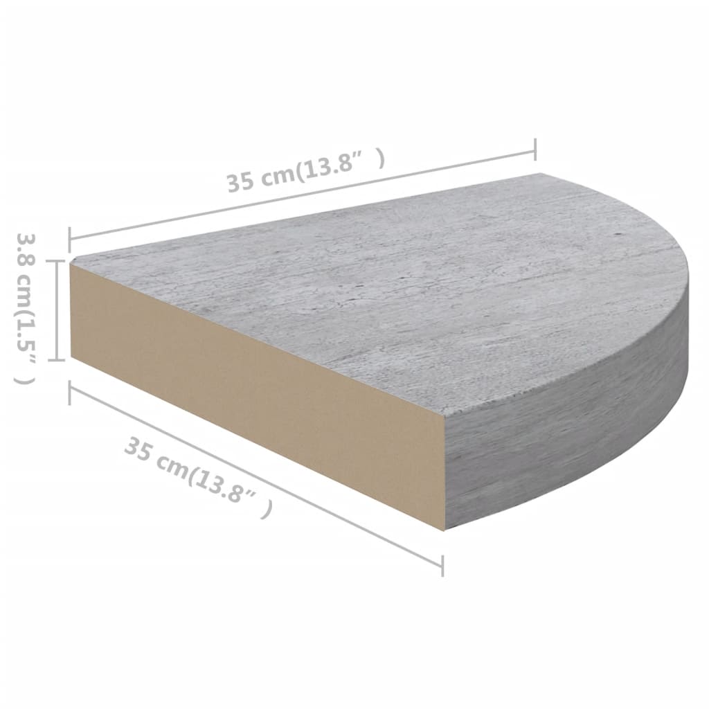 vidaXL hjørnehylder 2 stk. 35x35x3,8 cm MDF betongrå