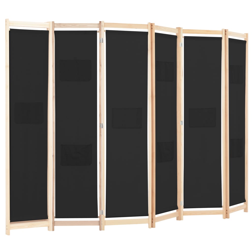 vidaXL 6-panels rumdeler 240 x 170 x 4 cm stof sort