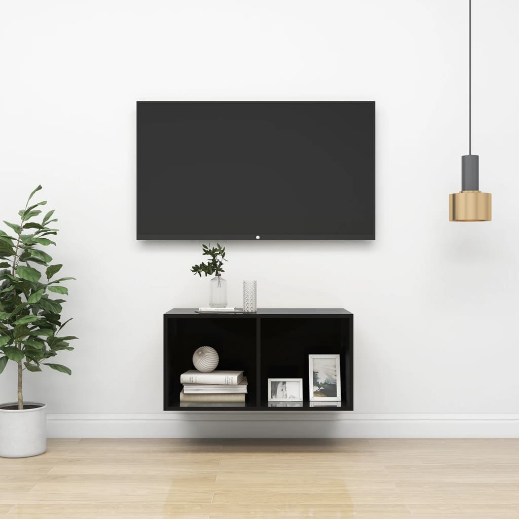 vidaXL væghængt tv-bord 37x37x72 cm konstrueret træ sort højglans