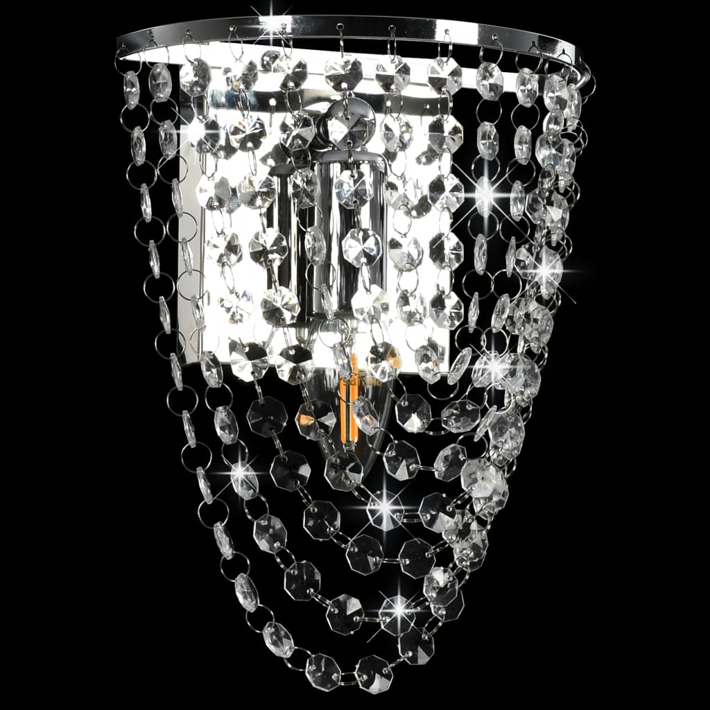 vidaXL væglampe med krystalperler oval E14-pære sølvfarvet