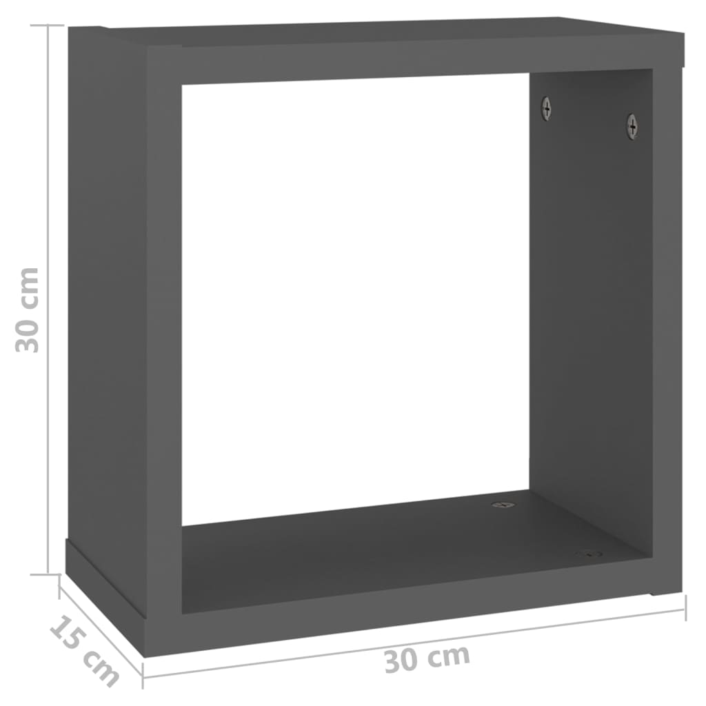 vidaXL væghylder 6 stk. 30x15x30 cm kubeformet grå