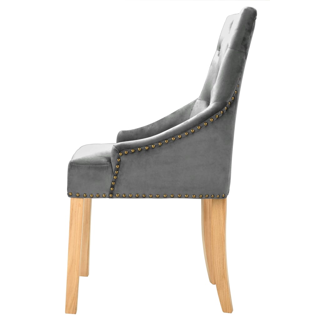 vidaXL spisebordsstole 2 stk. massivt egetræ og fløjl sølvfarvet