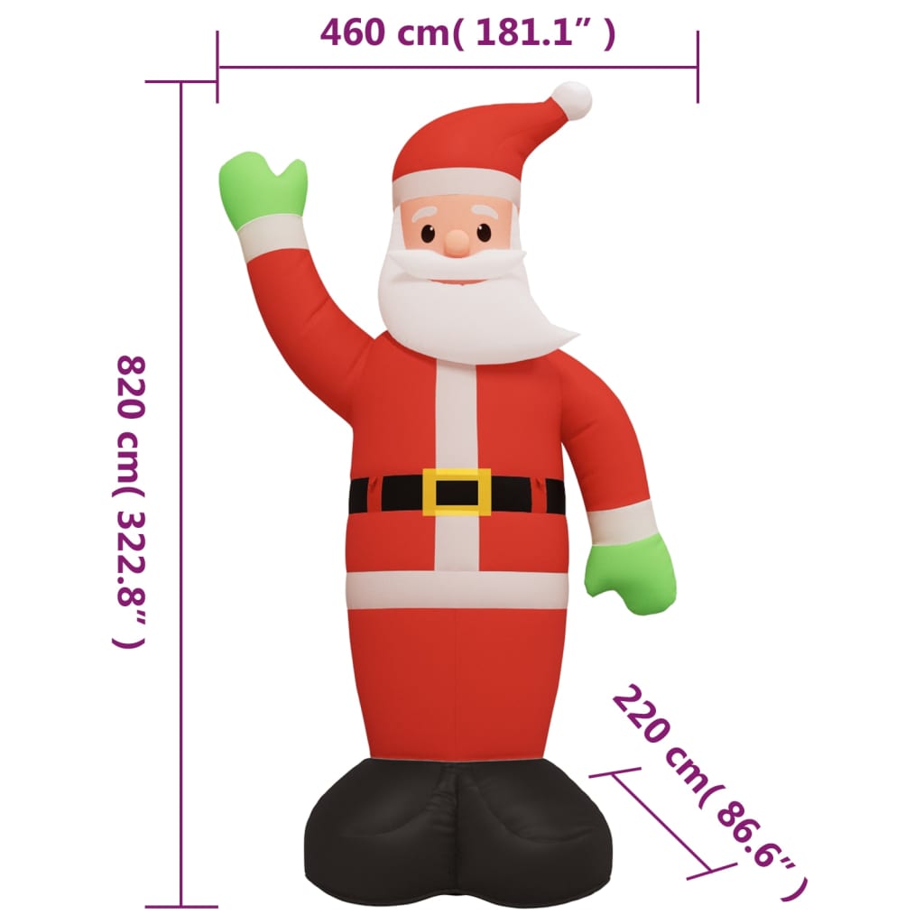 vidaXL oppustelig julemand med LED-lys 820 cm