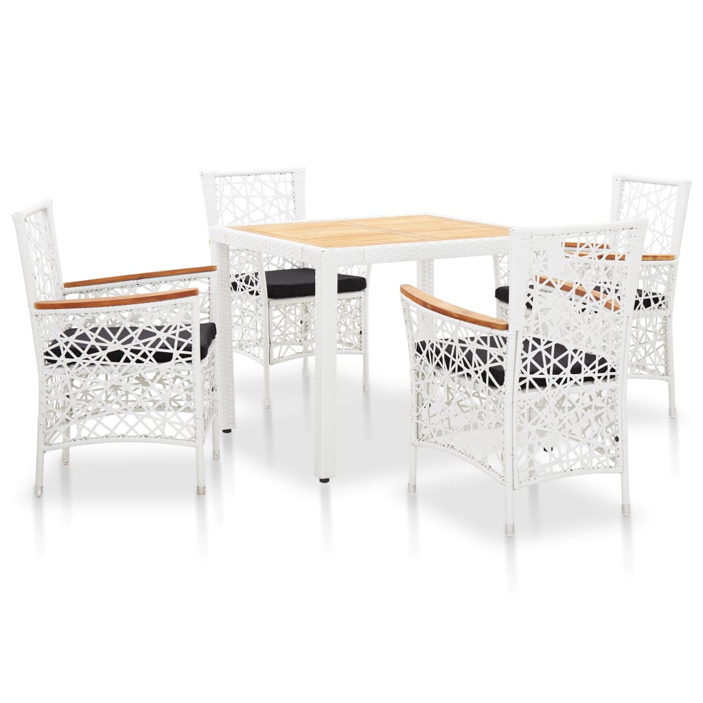 vidaXL udendørs spisebordssæt 5 dele polyrattan hvid